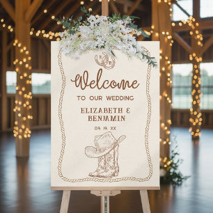 Western Cowboy Boots Horseshoe Wedding Welcome Foam Board