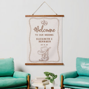 Western Cowboy Boots Horseshoe Wedding Welcome Hanging Tapestry