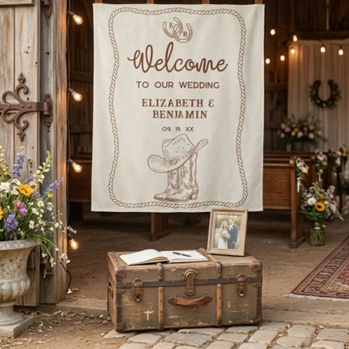 Western Cowboy Boots Horseshoe Wedding Welcome Tapestry