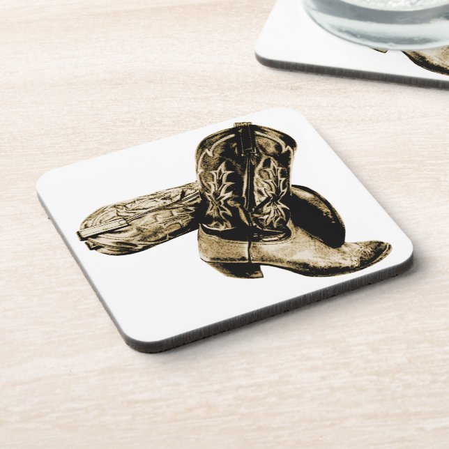Western Cowboy Boots in Sepia Drink Coaster (Left Side)