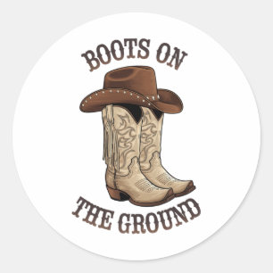 Western Cowboy Boots On The Ground Line Dancing To Classic Round Sticker