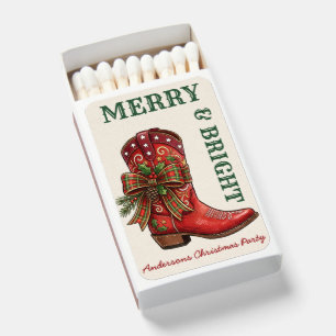 Western Cowboy Boots Retro Hand Drawn Ribbon Bow Matchboxes