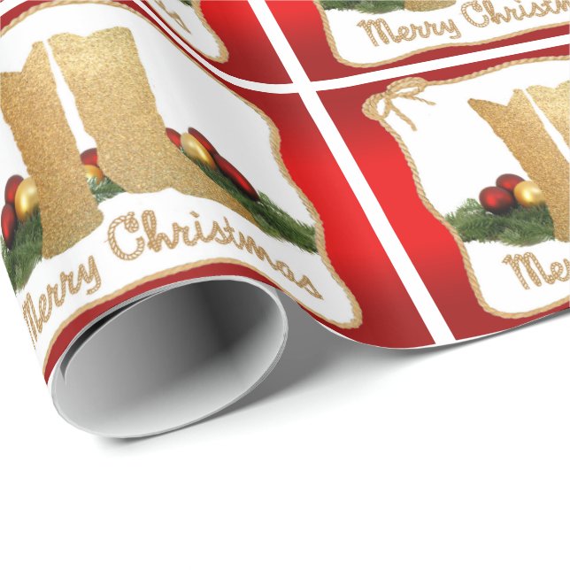 Western Cowboy Boots  Rope Garland  Merry Christma Wrapping Paper (Roll Corner)