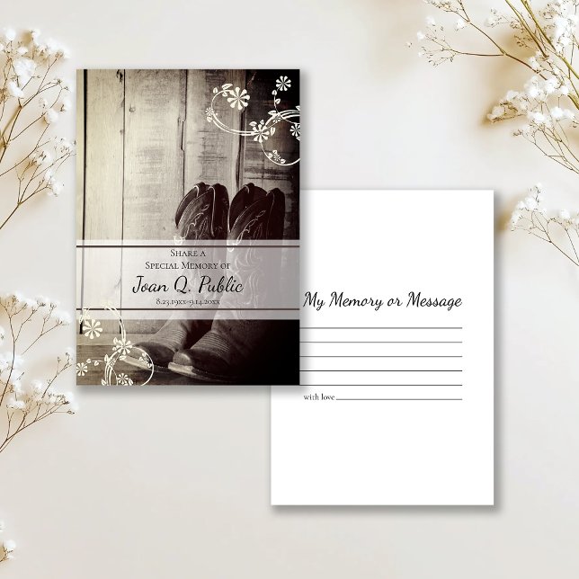 Western Cowboy Boots Share Memory Funeral Memorial Note Card (Creator Uploaded)