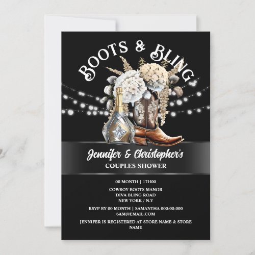 Western cowboy boots silver gold bubbly chic  invitation