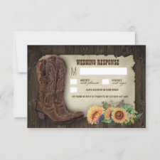 Western Cowboy Boots Sunflower Wedding RSVP Cards