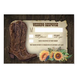Western Cowboy Boots Sunflower Wedding RSVP Cards
