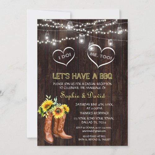 Western Cowboy Boots Sunflowers I DO BBQ Invitation