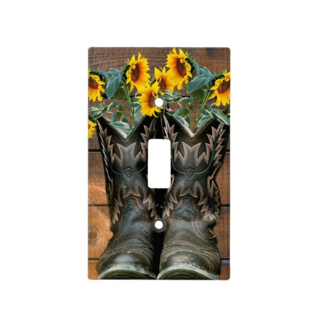 Western Cowboy Boots Sunflowers Light Switch Cover (Front)