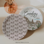 Western Cowboy Boy Baby Shower Horse Paper Plates<br><div class="desc">Get ready to saddle up for a rootin'-tootin' cowboy baby shower that captures the spirit of the Wild West! This charming design features a playful rope font that weaves its way through hand-illustrated scenes of rodeos and cowboys, complete with galloping horses and desert landscapes. Perfect for any boy's baby shower,...</div>
