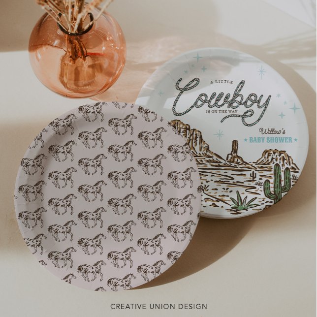Western Cowboy Boy Baby Shower Horse Paper Plates (Creator Uploaded)