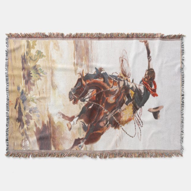 Western Cowboy Bronc Rider Throw Blanket (Front)