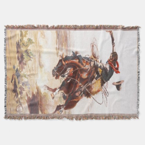 Western Cowboy Bronc Rider Throw Blanket