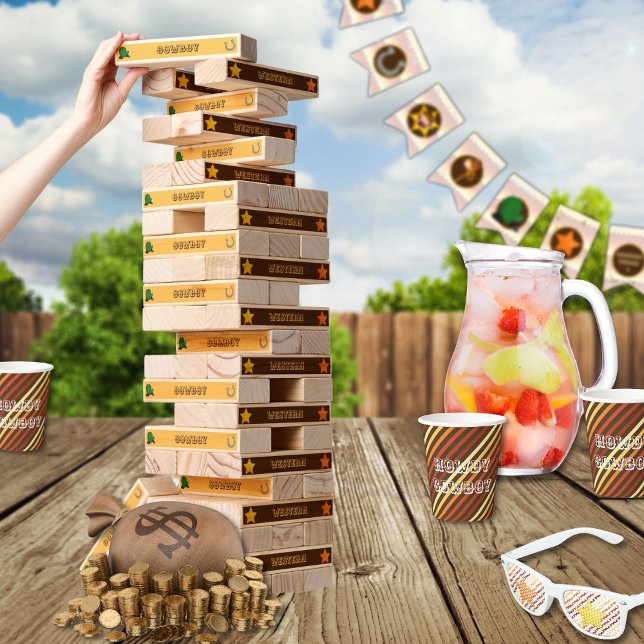 Western cowboy brown yellow topple tower (play western topple tower with all your friends)