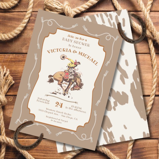 Western Cowboy Bucking Bronco Baby Shower Invitation (Creator Uploaded)