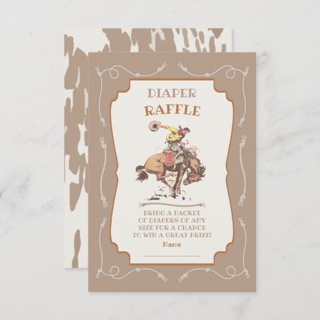 Western Cowboy Bucking Bronco Diaper Raffle Invitation (Front/Back)