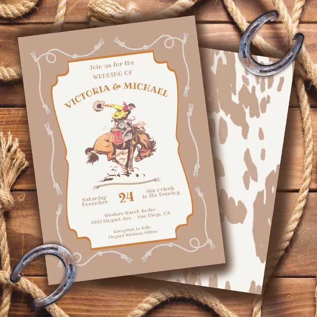 Western Cowboy Bucking Bronco Wedding Invitation (Creator Uploaded)