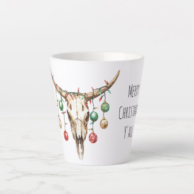 Western Cowboy Bull Ornaments Christmas   Latte Mug (Front)