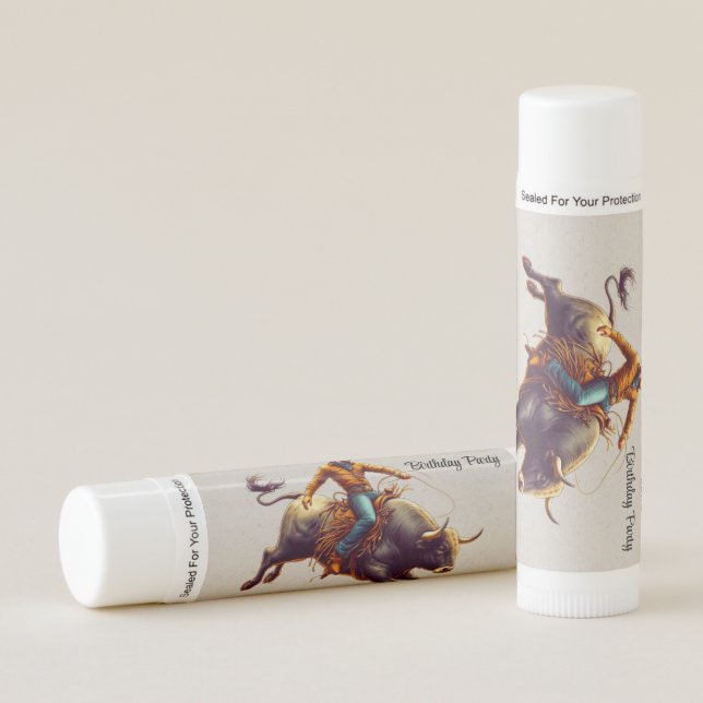 Western Cowboy Bull Rider Aztec Birthday Party Lip Balm (Front)