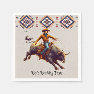 Western Cowboy Bull Rider Aztec Birthday Party Napkins
