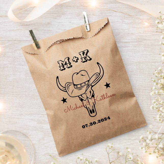 Western Cowboy Bull Skull Bohemian Country Wedding Favor Bag (Clipped)