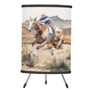 Western cowboy bull skull desert cacti tripod lamp