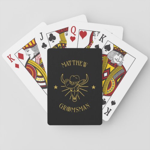 Western Cowboy Bull Skull Logo Black Groomsmen Playing Cards