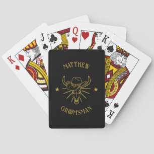 Western Cowboy Bull Skull Logo Black Groomsmen Poker Cards