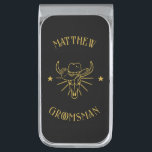 Western Cowboy Bull Skull Logo Black Groomsmen Silver Finish Money Clip<br><div class="desc">Personalized gifts for groomsmen with western cowboy theme. Decorated with cowboy hat with vintage western font. Text and color are editable using the Design Tool to fit your occasion. Get this customize gift for wedding,  bachelor party,  engagement party or any other special occasions.</div>