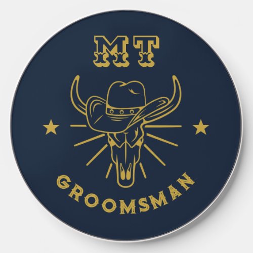 Western Cowboy Bull Skull Logo Vintage Groomsmen Wireless Charger