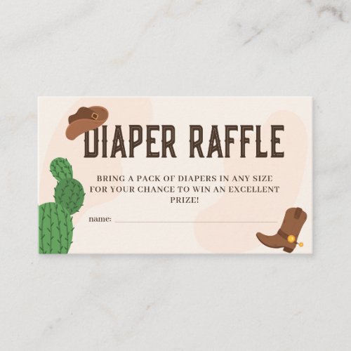 Western Cowboy Cactus Baby Shower Diaper Raffle  Enclosure Card