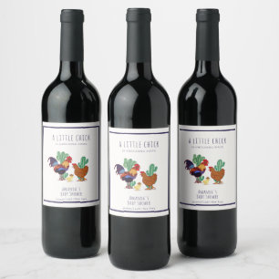 Western Cowboy Cactus Rooster Chicken Baby Shower  Wine Label