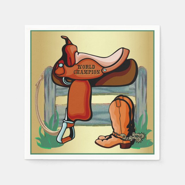 Western Cowboy Champion Saddle Boots Rope Party Napkins (Front)
