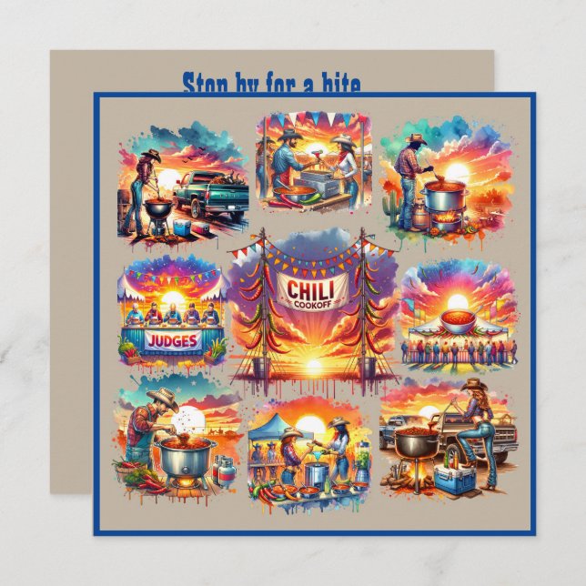 Western Cowboy Chili Cookoff Scenes 1 Custom Invitation (Front/Back)