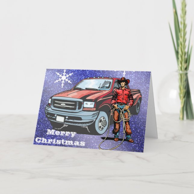 Western Cowboy Christmas Greeting Card (Front)