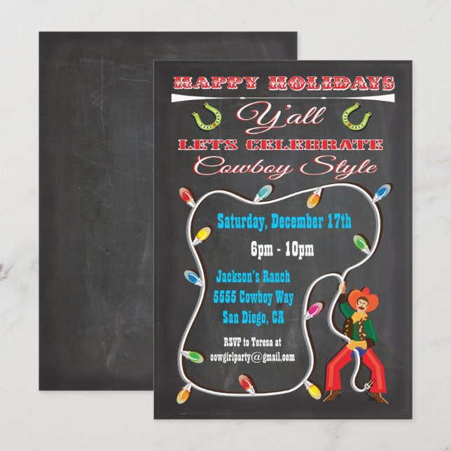 Western Cowboy Christmas Party Invitations (Front/Back)