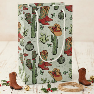 Western Cowboy Christmas Red and Green Small Gift Bag