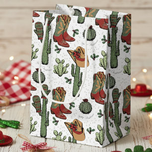 Western Cowboy Christmas Red and Green Small Gift Bag