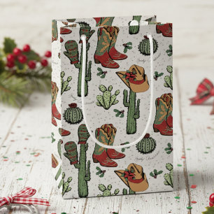 Western Cowboy Christmas Red and Green Small Gift Bag