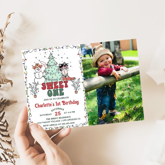 Western Cowboy Christmas Sweet One Birthday Photo Invitation (Creator Uploaded)