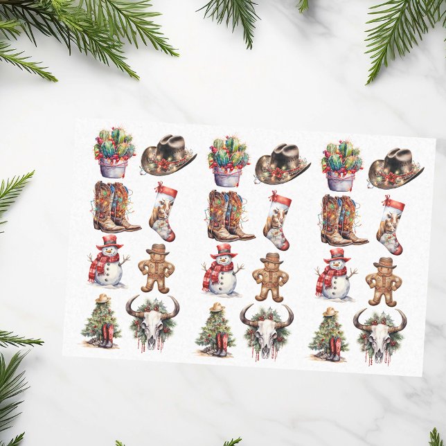 Western Cowboy Christmas Watercolor Tissue Paper (Creator Uploaded)
