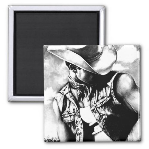 Western Cowboy classic original fine art drawing  Magnet
