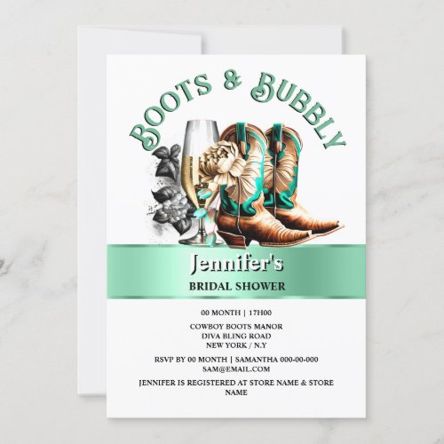 Western cowboy country boots teal brown bubbly  invitation