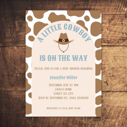 Western Cowboy Cow Print Boy Baby Shower Invitation