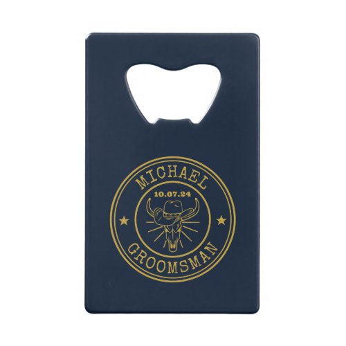 Western Cowboy Cow Skull Logo Customized Groomsmen Credit Card Bottle Opener