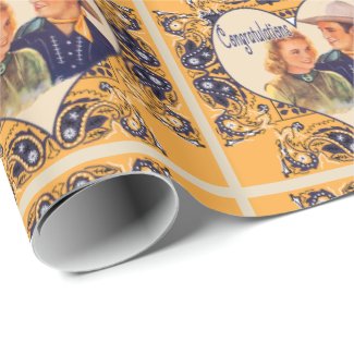 Western Cowboy Cowgirl Couple Congratulations Gift Wrapping Paper