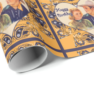 Western Cowboy Cowgirl Couple Happy Birthday Wrapping Paper