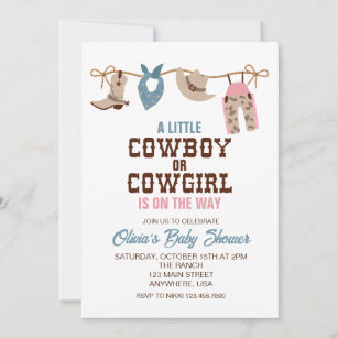 Western Cowboy Cowgirl gender reveal Baby Shower Invitation
