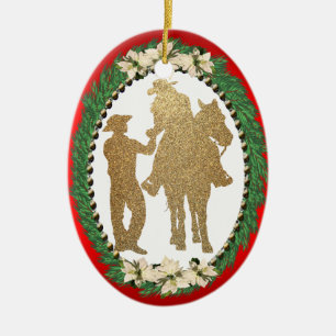 Western Cowboy Cowgirl Horse Ceramic Ornament