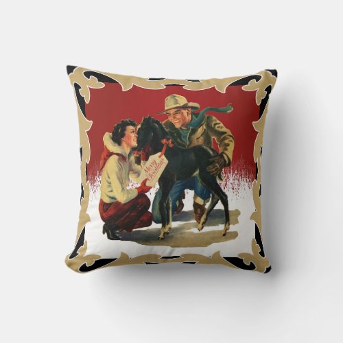 Western Cowboy Cowgirl Horse Christmas Throw Pillow